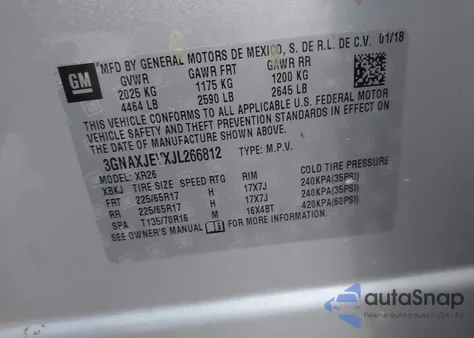 2018 Chevrolet Equinox Lt from USA, damaged, VIN 3GNAXJEVXJL266812